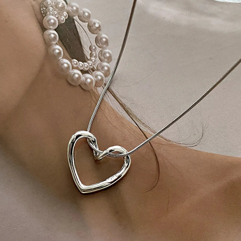 VAIGE Silver Hollow Heart Clavicle Necklace with Cubic Zirconia