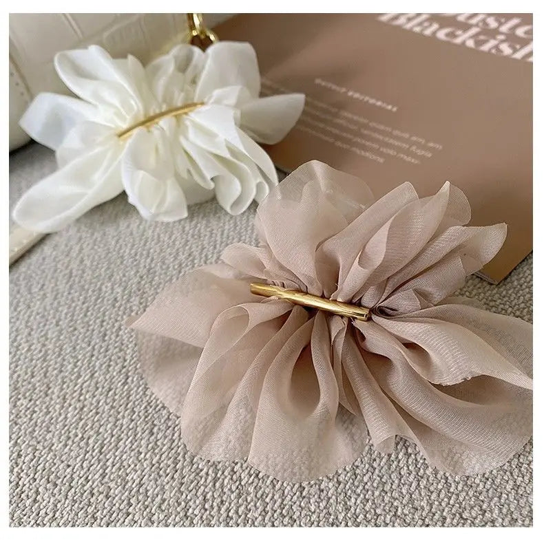 VAIGE. Large Metal Chiffon Flower Hair Claw Clips - Stylish Ponytail Holder Hairpins in Black, Beige, and Light Brown