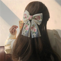 VAIGE Delicate Floral Lace Hair Bow in Ivory and Blush Pink