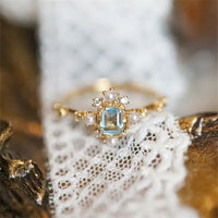 VAIGE Transparent Blue Zircon Pearl Ring in 925 Sterling Silver - High Quality Vintage French Palace Design