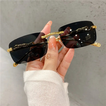 VAIGE Golden Leopard Rimless Sunglasses with UV400 Protection