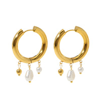 VAIGE Exquisite Baroque Pearl Stainless Steel Huggie Hoop Earrings - 18K Gold Plated Chic Jewelry for All Occasions