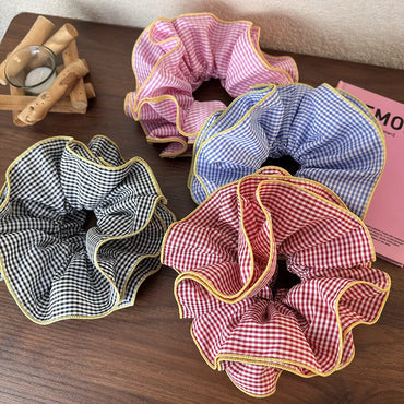 VAIGE Colorful Geometric Ruffle Hair Scrunchies and Headbands - Cotton Blend Elastic Hair Accessories