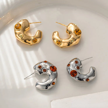 VAIGE Irregular Gemstone Open Hoop Earrings in Gold and Silver