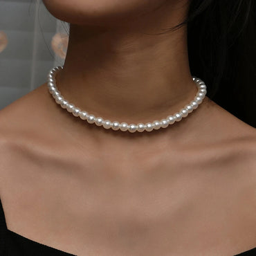 VAIGE Elegant Vintage Pearl Chain Choker Necklace - 6mm, 8mm, 10mm in Classic White and Soft Pastel Shades