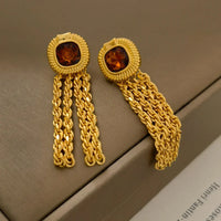 VAIGE Timeless Vintage Charm: Brass Tassel Drop Earrings in Elegant Gold