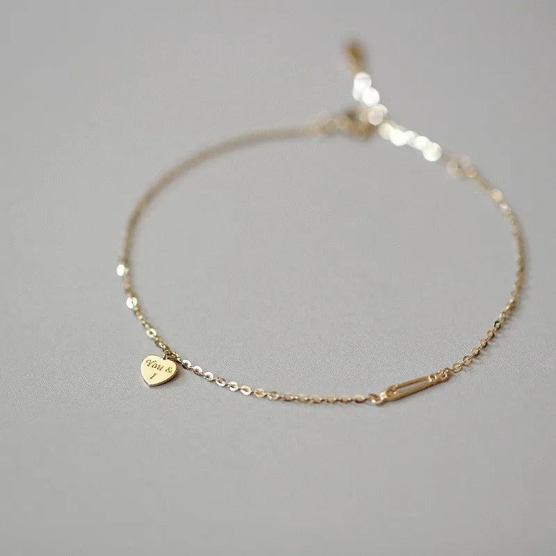 VAIGE 925 Sterling Silver Plated 14K Gold Simple Heart Bracelet