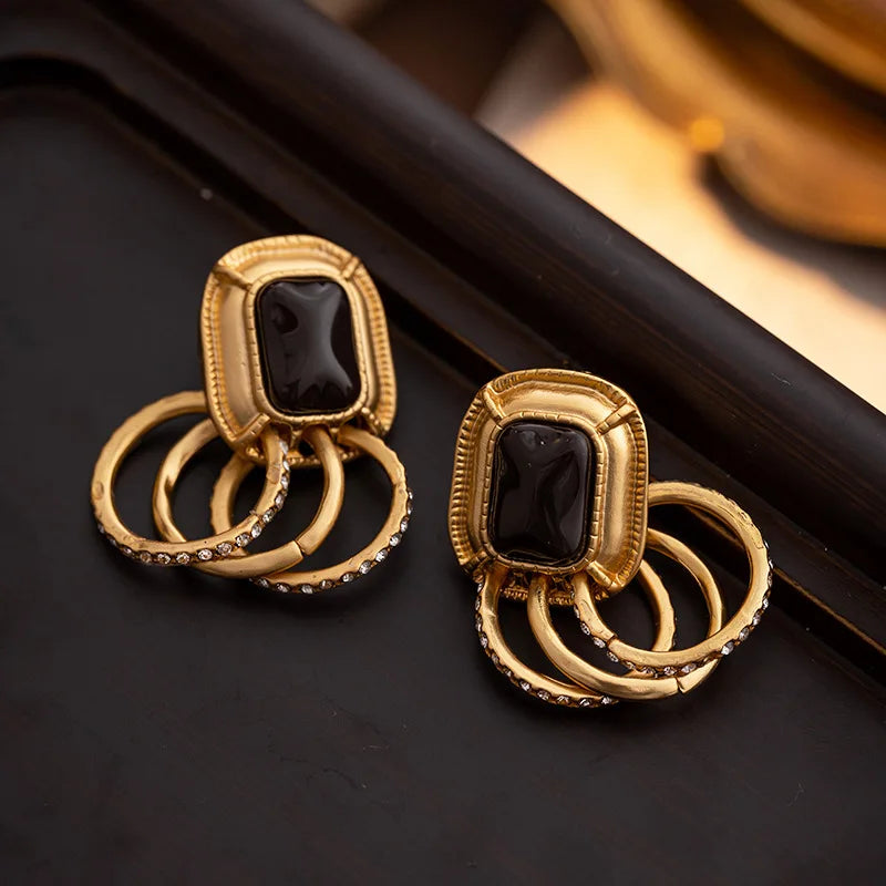 VAIGE Retro Multi-Hoop Geometric Square Earrings in Gold and Silver