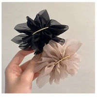 VAIGE. Large Metal Chiffon Flower Hair Claw Clips - Stylish Ponytail Holder Hairpins in Black, Beige, and Light Brown