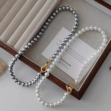 VAIGE Luxurious Gray Imitation Pearl Beaded Chain Necklace Set - Classic Fashion Jewelry with Copper Alloy Accents