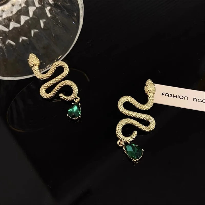 VAIGE Vintage-Inspired Gold Snake Earrings with Zircon Accents