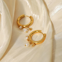 VAIGE Exquisite Baroque Pearl Stainless Steel Huggie Hoop Earrings - 18K Gold Plated Chic Jewelry for All Occasions