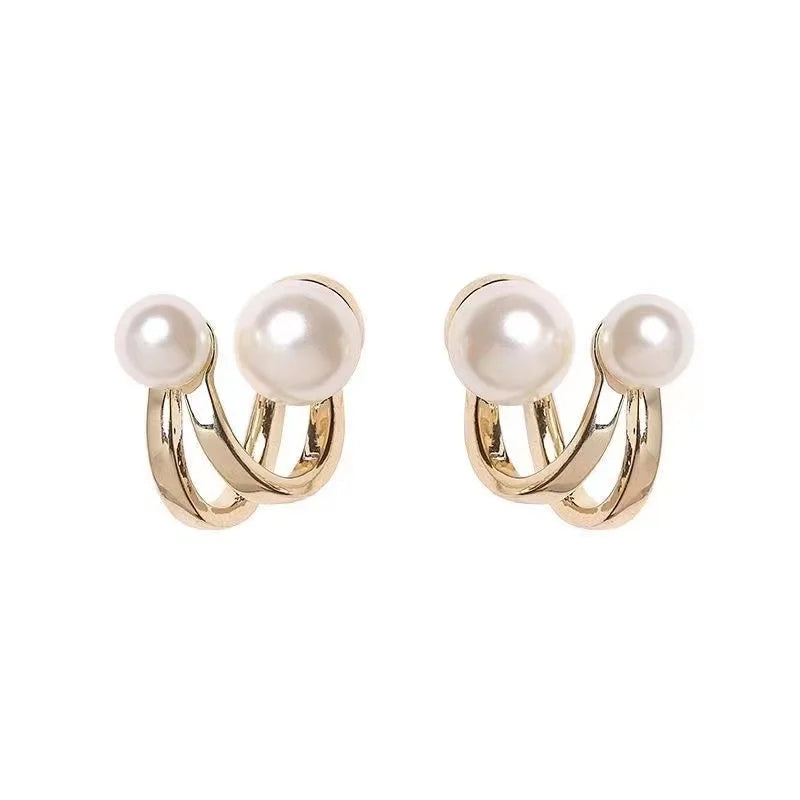 VAIGE Elegant Retro Pearl Stud Earrings - Simulated Pearl, Geometric Design, Classic Style for Christmas and Party Accessories