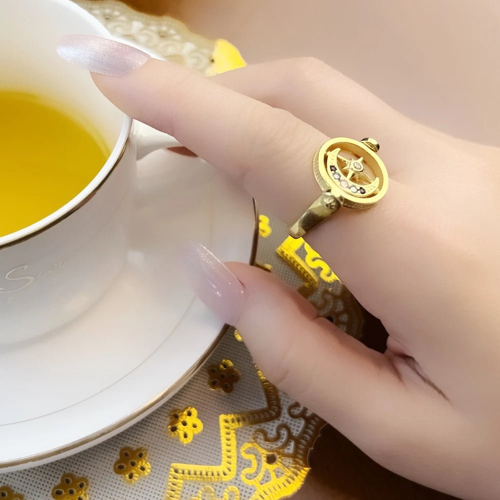 VAIGE Celestial Elegance Gold Moon & Star 925 Sterling Silver Ring