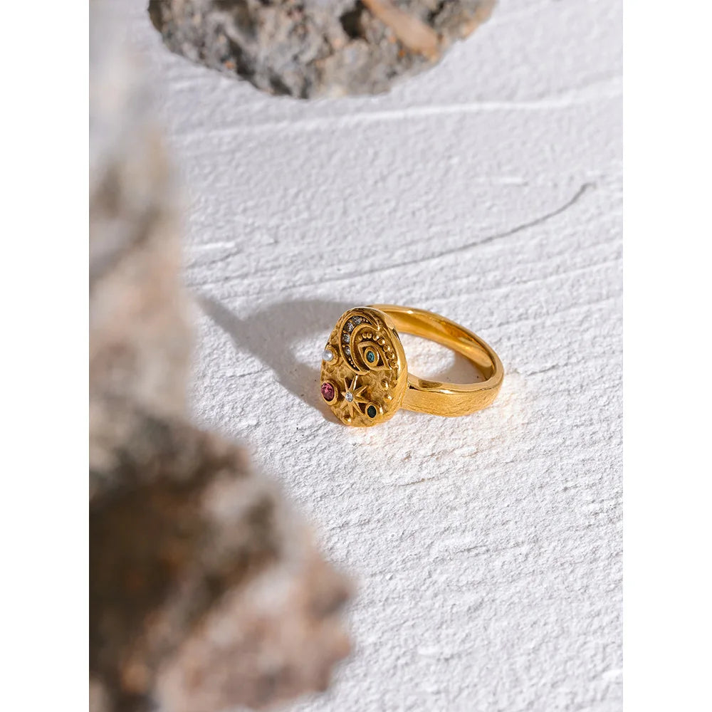 VAIGE Dazzling Star Moon Eye Ring with Colorful Zirconia in Gold and Silver