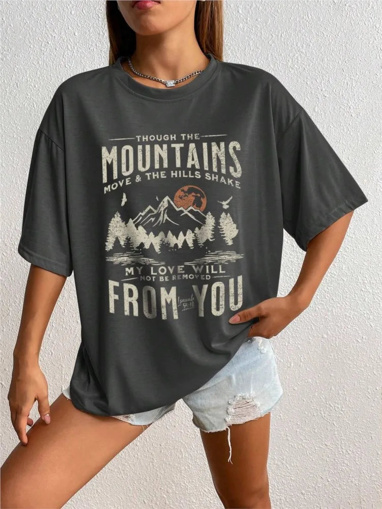 VAIGE Cotton T-Shirt with Mountain Sunset Print - Comfortable Short Sleeve Tee