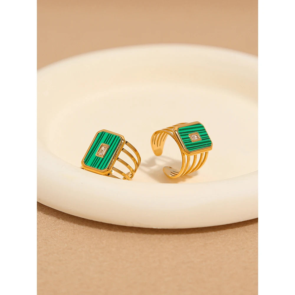 VAIGE Luxe Green Malachite & Gold-Plated Stainless Steel Ring