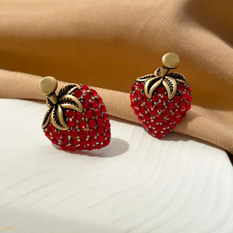 VAIGE Strawberry Delight Red Glass Stud Earrings