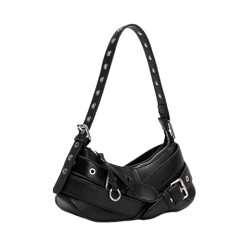 VAIGE Retro PU Leather Shoulder Tote Bag - Small Baguette Style with Zipper Closure and Appliques