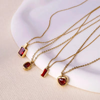 VAIGE Dazzling Red Gemstone Necklace in Heart, Circle, Square, and Rectangle Shapes