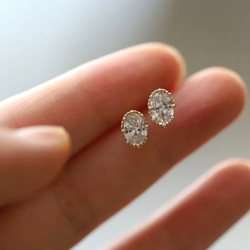 VAIGE Elegant Oval Zircon Earrings in 14K Gold and Silver