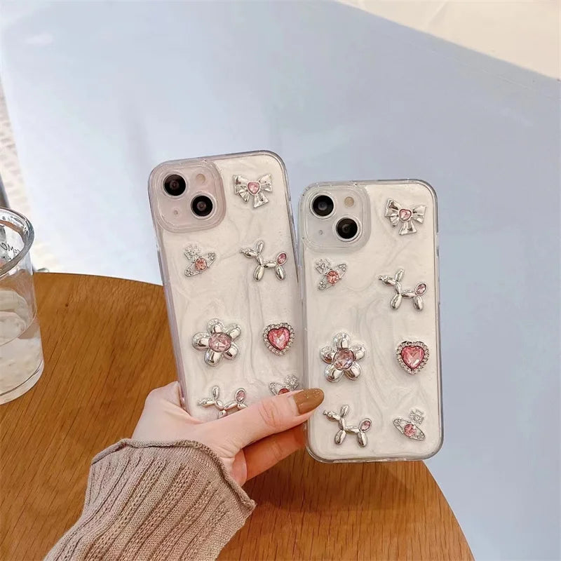 VAIGE Cute Floral Epoxy Phone Case with Gem Bow-knot Design for iPhone 11, 12, 13, 14, 15 - Shockproof and Dustproof Bumper Cover