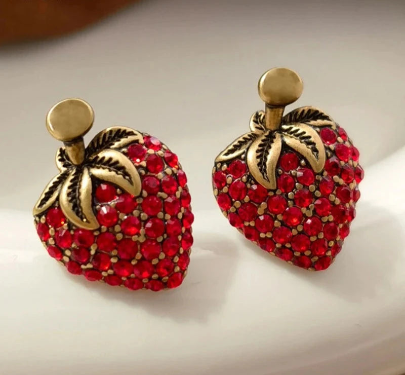 VAIGE Strawberry Delight Red Glass Stud Earrings