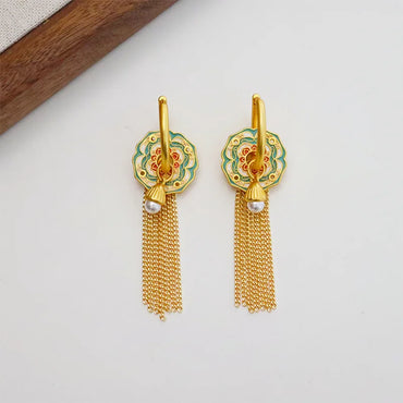 VAIGE Vibrant Enamel Floral Tassel Drop Earrings in Multi-Color