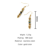 VAIGE 18K Gold Plated Long Drop Earrings with Green Natural Stone Charms and Stainless Steel Ear Hooks - Trendy Fashion Jewelry