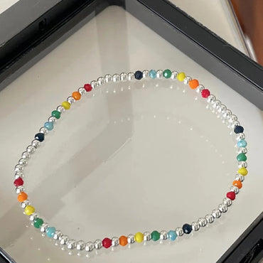 VAIGE Trendy Multicolor Bead Elastic Anklet with Cubic Zirconia - Perfect Summer Accessory for Couples and Holiday Gifts