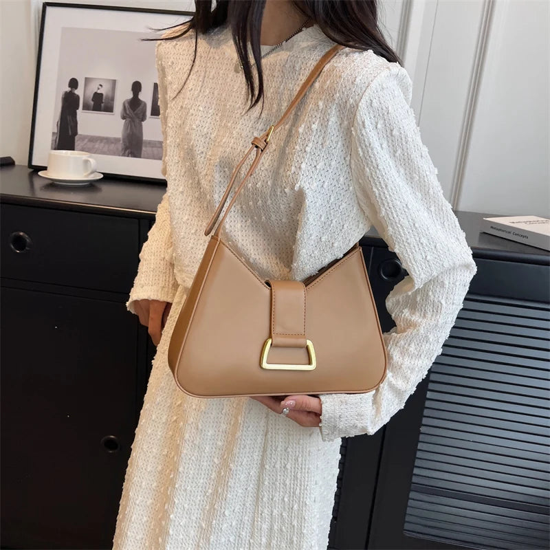 VAIGE Small Leather Underarm Shoulder Side Bag - Solid Color Baguette Handbag with Zipper Closure and Cell Phone Pocket