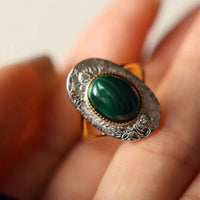 VAIGE Elegant Green Malachite & Sterling Silver Ring