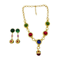 VAIGE Elegant Vintage Lariat Gemstone Drop Necklace and Earring Set in Gold