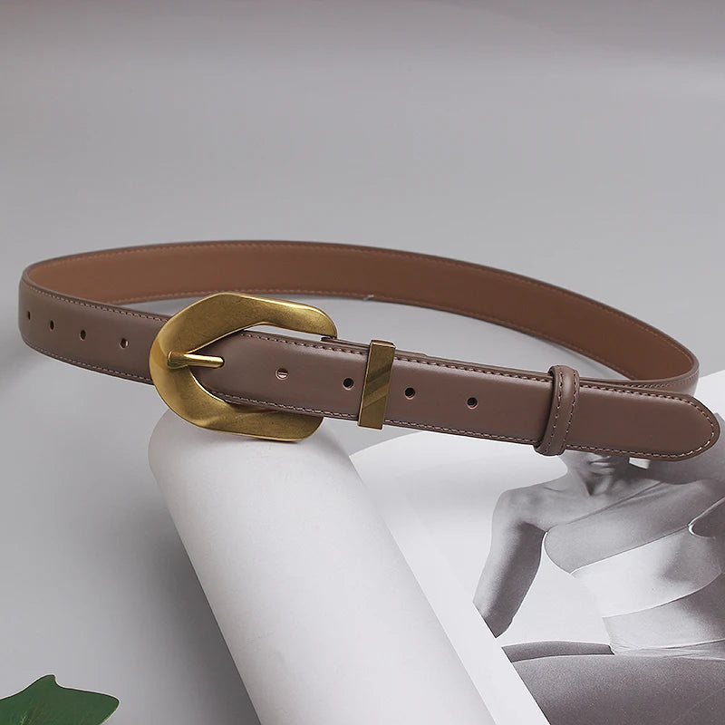 VAIGE Classic Vintage Leather Belt with Metal Pin Buckle - Brown and Black Options Available