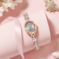 VAIGE Stunning Purple Diamond-Embellished Oval Quartz Watch with Luxurious Gold Bracelet