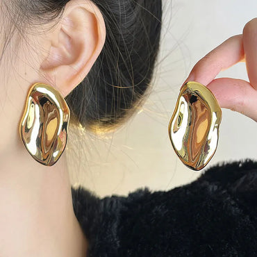 VAIGE Unique Geometric Leaf Stud Earrings with Irregular Convex Folds in Vintage Zinc Alloy for Trendy Party Jewelry