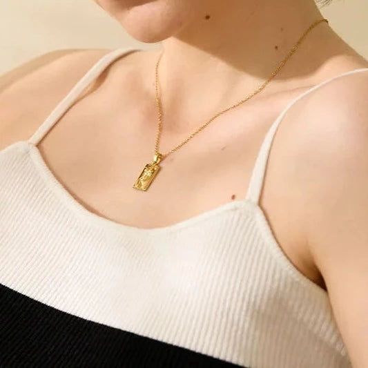 Woman Body Pendant Stainless Steel Necklace + Hoop Earrings