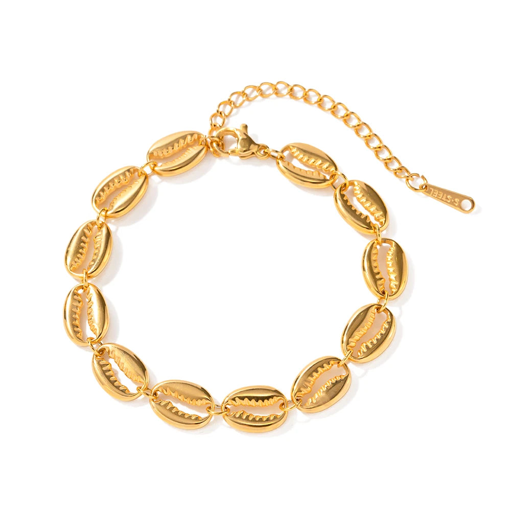 VAIGE Waterproof 18K PVD Plated Stainless Steel Hollow Shell Bracelet - Classic Geometric Design