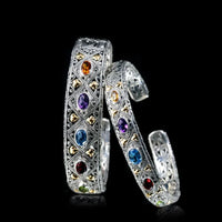 VAIGE Elegant Vintage-Inspired 925 Sterling Silver & Colored Gemstone Cuff Bracelet - Stunning Zircon Accent