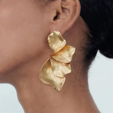 VAIGE Vintage Geometric Gold Metal Leaf Stud Earrings - Exaggerated Fashion Jewelry for Parties and Special Occasions