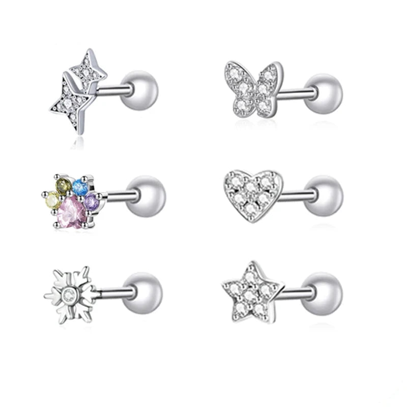 VAIGE 925 Sterling Silver Star and Butterfly Stud Earrings with Zircon and Snowflake Design, Fine Jewelry