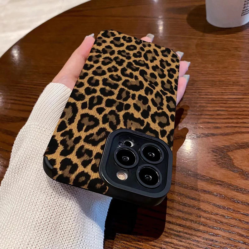 VAIGE Brown Leopard Silicone Leather Case for iPhone 14, 15, 16 Pro Max, 11, 12, 13 Mini, SE, 7, 8 Plus, X, XR, XS - Soft Shockproof and Anti-Scratch Cover