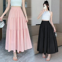 VAIGE A-Line Long Skirt in Pink - High Waist Midi Skirt with Solid Color Patchwork, Made from Cotton and Polyester, Available in S/M/L/XL Sizes