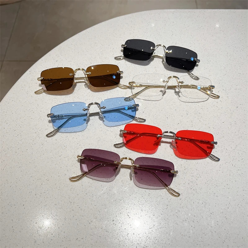 VAIGE Vintage Rimless Rectangle Sunglasses - Ocean Gradient Lenses in Red, Green, Blue, and Gold