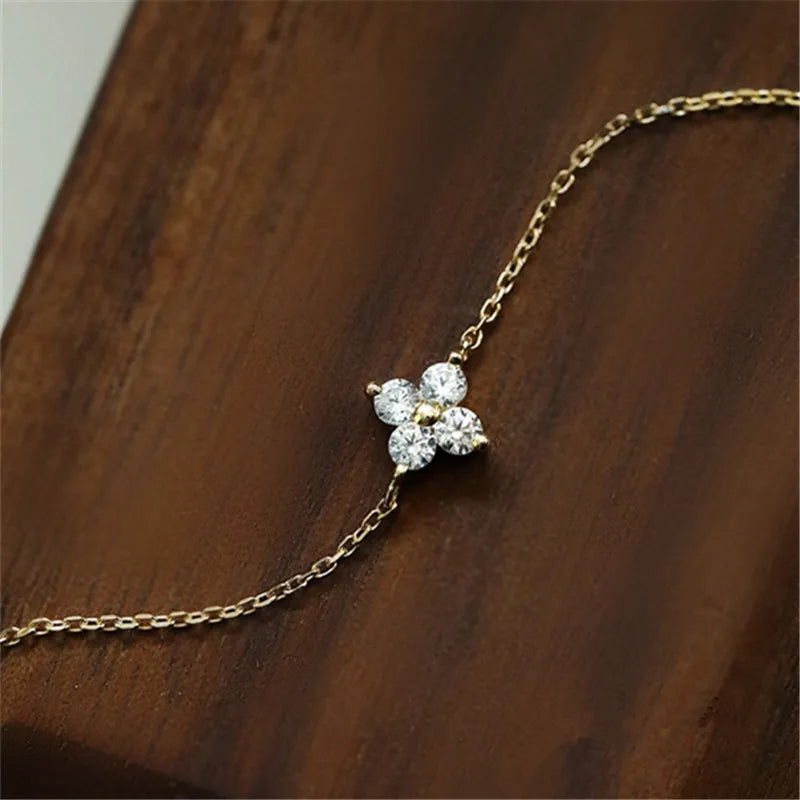 VAIGE 925 Sterling Silver Plated 14k Gold Zircon Flower Bracelet