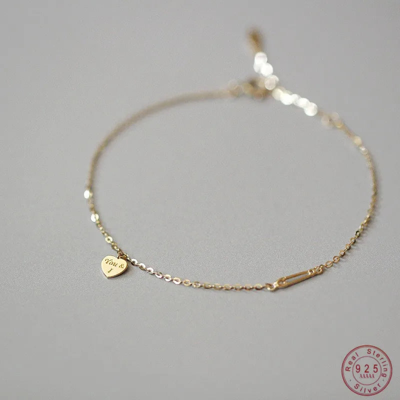 VAIGE 925 Sterling Silver Plated 14K Gold Simple Heart Bracelet