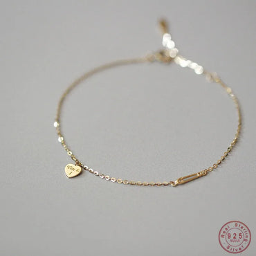 VAIGE 925 Sterling Silver Plated 14K Gold Simple Heart Bracelet