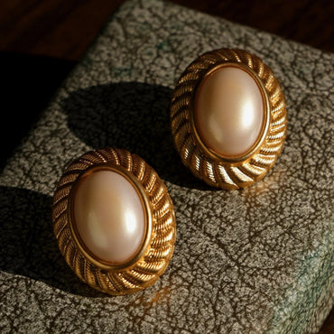 VAIGE Classic Pearl Elegance Stud Earrings in White and Gold