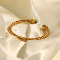 VAIGE Classic 18K Gold Plated Natural Stone Stainless Steel Cuff Bracelet for Fashion Enthusiasts