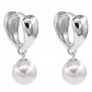 VAIGE Elegant Silver Chunky Pearl Dangle Hoop Earrings